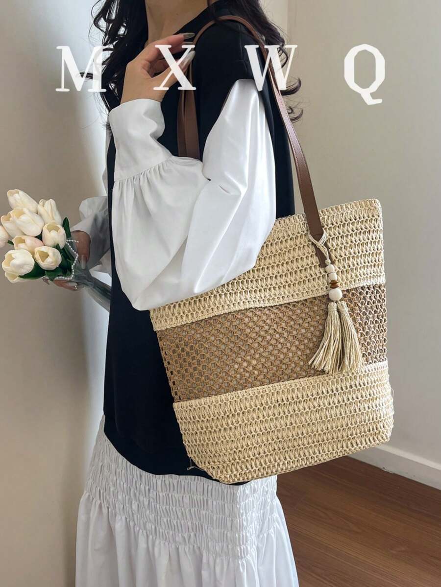 夏季草編沙灘包 大容量手提包 度假風簡約百搭女款包