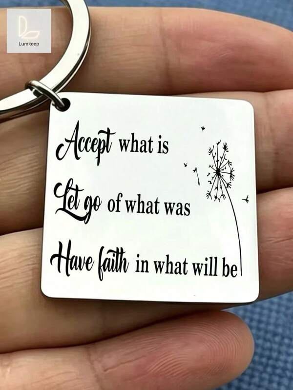 "Accept What Is, Let Go Of What Was" Inspirational Keychain – Mindful Reminder For Women – Stylish Square Tag With Dandelion & Faith Message – Perfect For Therapy, Grief Support, Or Daily Reminder To Embrace Now