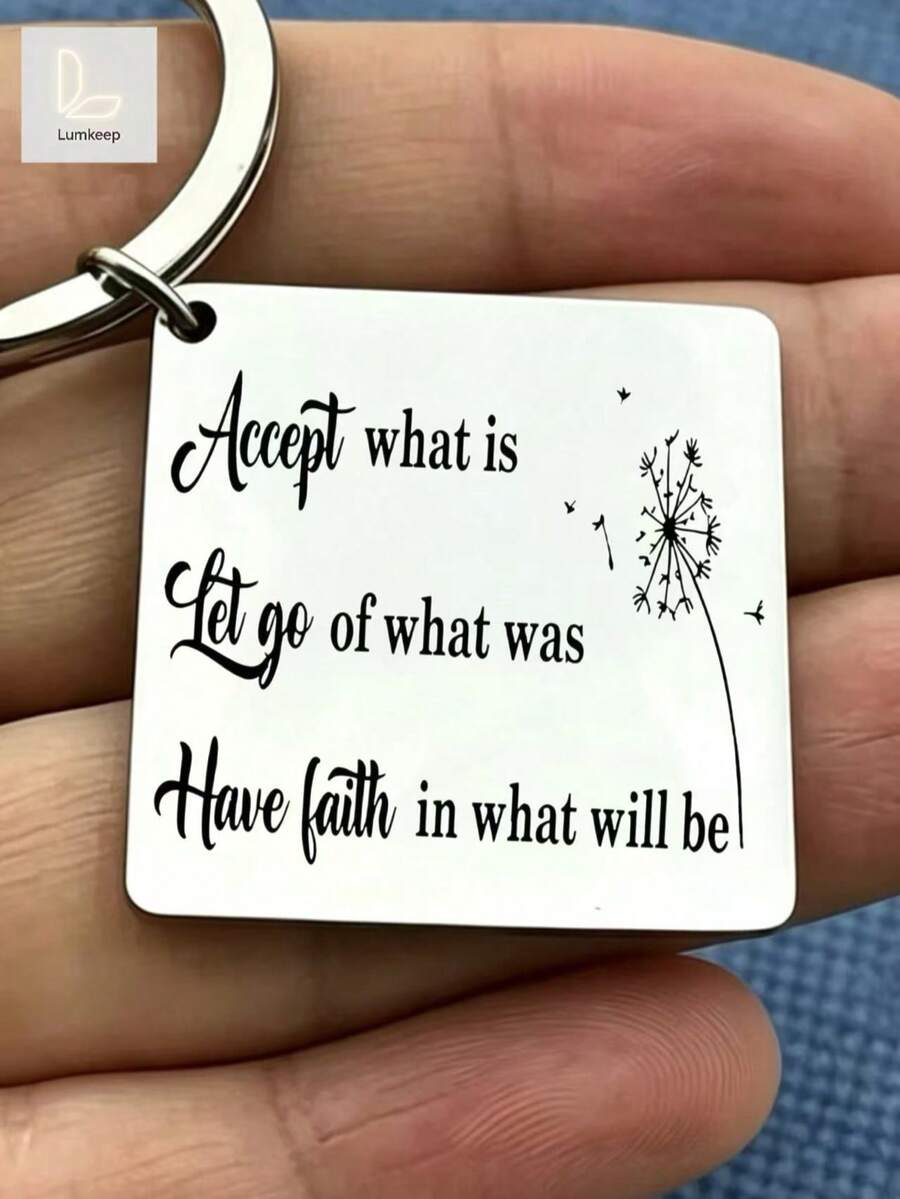 "Accept What Is, Let Go Of What Was" Llavero inspirador – Recordatorio consciente para mujeres – Etiqueta cuadrada elegante con diente de león y mensaje de fe – Perfecto para terapia, apoyo en el duelo o recordatorio diario para abrazar el ahora - A - Ver 1