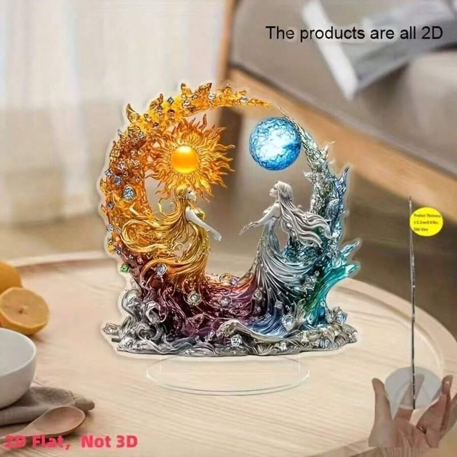 2D 壓克力太陽與月亮女神－鮮豔天體藝術桌面裝飾，秋季裝飾，秋季居家裝飾，可愛房間裝飾，客廳 - A - 查看 1
