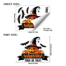 1pc Halloween Pumpkin Witch Hat Window Sticker "Trick Or Treat" Bat Spider Static Cling Window Decal, Suitable For Indoor Home Halloween Party Window Decoration - Multicolor - View 3