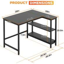 39 Inch L-Shaped Computer Desk,Gaming Desk With Durable Metal Frame,Corner Desk With Reversible Storage Shelves For Home Office Gaming Study,Black (39 Inch) - Black - View 3