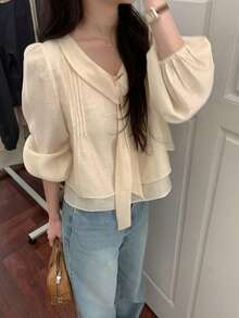 Blus Elegan Serbaguna Bergaya Korea YCYC dengan Pita untuk Wanita - Aprikot - View 6