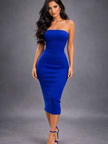 Casual    Tela    Canalé    vestido  Diario - Azul - Ver 1
