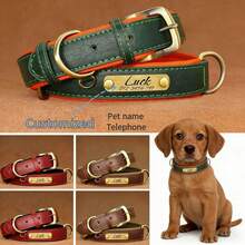 Personalized PU Leather Dog Collar, Soft & Comfortable With Rubber Pad, Customizable ID Tag, Suitable For Small & Medium Dogs, Fashionable & Minimalist Design, Vibrant Colors, Cute & Playful, Vintage, Personalized Gifts, Reflective Design - Brown - View 11