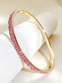 1/5pcs 2-Layer Multi-Layer Fashion Elegant Rhinestone Inlaid Shiny Bling Bling Pink & Colorful Stackable Women's Bracelets For Party, Evening, Wedding, Gift - Pink Series - View 12