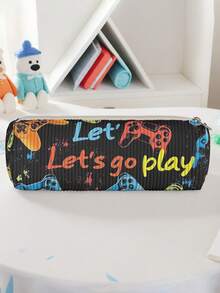 1pc Pencil Case, Stationery Storage Bag, Corduroy Material Game Console Print, Large Capacity Pencil Pouch For Teenagers, Multifu, First Day Of School - Multicolor - View 7