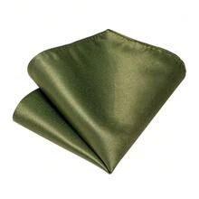 Full Plain Solid Army Green Necktie Pocket Square Cufflinks Tie Clip Complete Styling Pack For Country Fair Formal Hour - Army Green - View 5
