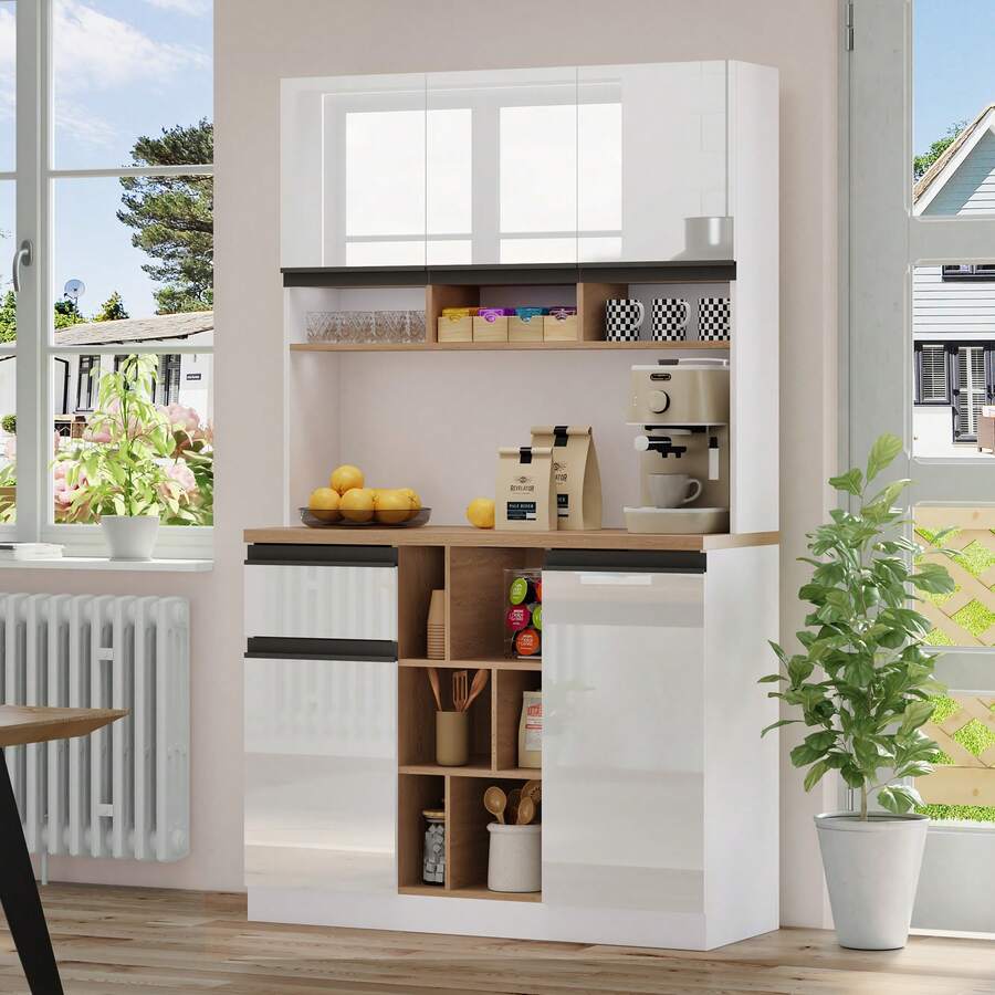 Modern White High Gloss Sideboard - Adjustable Shelves - 白色 - 查看 1