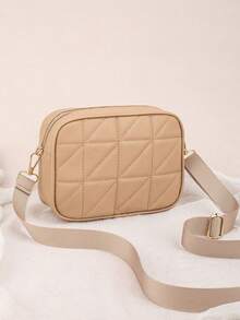 Practical Cute Mini Square Crossbody Bag For Women, Quilted Shoulder Bag, Fashionable Daily Versatile PU Soft Leather Handbag - Khaki - View 3