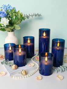 6pcs Flameless Candle Lights With Timer Remote Control, Battery Operated Blue Warm Light Candles, Suitable For Christmas, Halloween, Valentine's Day, Gifts, Birthday, Proposal, Wedding, Party, Holiday - Dark Blue - Warm Light - View 4