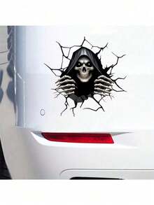 5pcs/Pack 2D Flat Halloween Skull Car Stickers, Scary Skull Car Decals, Peeking Skull Stickers From Cracks, PVC Self-Adhesive, Suitable For Cars, Portable, Walls, Toilets, Glass And Other Decorative Stickers, Halloween Holiday Party Stickers - Multicolor - View 4