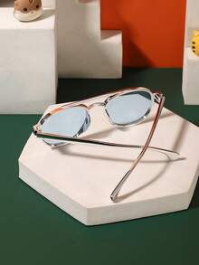 1pc Unisex Kids 6-9 Years Old Double Beam Aviator Fashion Glasses, Lightweight PC Frame, Solid Color Lenses, Casual Style, Suitable For Beach Vacation, Includes Glasses Case - Multicolor - View 10