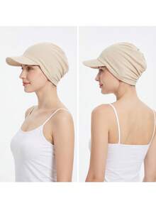 CONFLASS Women's Ribbed Loose Turban Hat With Brim, Elastic Lightweight Muslim Hijab Inner Cap, Solid Color Sun Protection Student Headwear - Multicolor - View 4