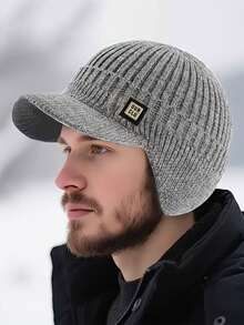 1pc Unisex Autumn/Winter Knit Hat With Brim And Ear Flaps, Warm And Windproof Woolen Beanie For Daily Outdoor Wear - Multicolor - View 6