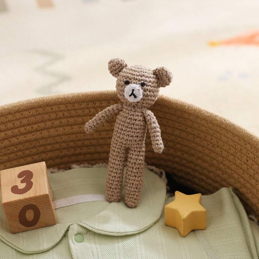 Handmade Knitted Bear Rattle, Baby Hand Rattle, Grasping Toy, Built-In Bell, 3D Cute Design, Rich Details, Attract Baby's Attention, Develop Baby's Hearing, Perfect Birthday Memorial Gift, Halloween Gift, Christmas Gift For Baby - Multicolor - View 1
