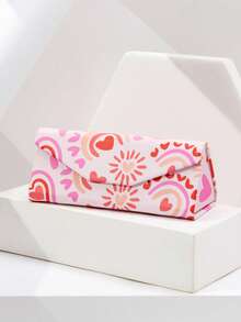 1pc Women's Cute Fashionable Versatile Rainbow Heart Print Glasses Case - Pink-615 - View 1
