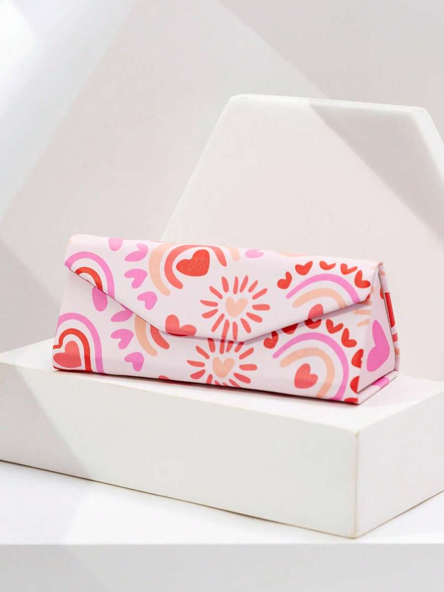 1pc Women's Cute Fashionable Versatile Rainbow Heart Print Glasses Case - Pink-615 - View 1