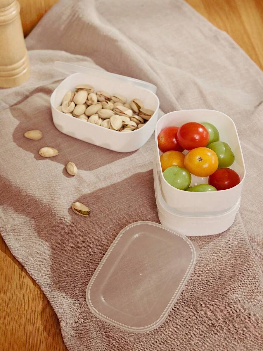 1pcs-3pcs-5pcs混合谷物分格蔬菜冰箱保鲜盒微波炉便当盒办公室零食水果PP分格盒厨房圣诞礼物 - 白色 - 查看 1