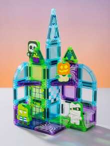 32PCS Halloween Magnetic Building Blocks Toy Set With Portable Storage Box, Cute Ghost Pumpkin Castle Montessori Educational DIY Toy, Essential Educational Learning Sensory Toy, Travel Play Set, Birthday/Halloween Party Favor Gift For Kids Girls Boys - Multicolor - View 7