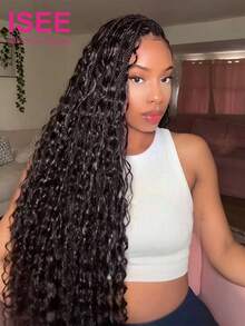 ISEE Bohemian Braided Style Loose Dark Crochet Human Hair Knot Hair, Time-Saving And Lightweight, 16-24 Inches, Suitable For Beginners - SNatural - View 3