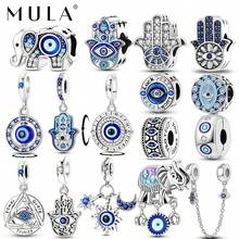 1pc Silver Plated Blue Evil Eye Hamsa Hand Elephant Charm Beads, DIY Bracelet Necklace Keychain Jewelry Making Accessories, Daily Matching Jewelry - Silver - View 10