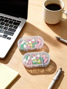 Pill Box Decorated With "Happy Pill" Pattern, 3-Compartment Portable Pill Box, Mini Pill Box, Portable Jewelry Pill Box, Customizable Letter Logo As Creative Gift. This Is A Decorative Travel Pill Box, Suitable For Travel, Outdoor Activities, Can Be Placed In Bags And Pockets, Unique Design. - Multicolor - View 11