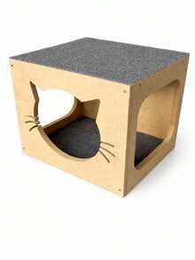 Casinha de Gato com Degraus Parede Playground Carpete MDF Cru 15mm - Cinza - Visão 8