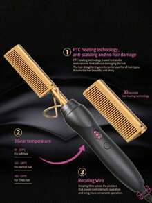 2-In-1 Heated Round Brush Curling Iron, 1.5 Inch Hot Comb, 30s Fast Heating, Volumizing Hair Styling Brush, Create Smooth Blowout Look, Root Lift, Natural Curls, Frizz Control, Women's Hair Styling Tool - Black - View 11