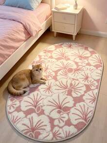 1pc Pink Floral Plush Carpet, Thickened Washable Living Room Rug, Home Decor, Kitchen Rug, Bathroom Rug - Multicolor - View 1