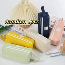 1pc Korean Version Of Simple Portable Stationery Bag Large Capacity Double-Pull Pencil Case Portable Zipper Double Oxford Cloth Pencil Case School Pencil Case Cute Pencil Case Cosmetic Bag. - A - View 6