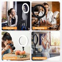 10-Inch/12-Inch Ring Light Strip, 63-Inch Extendable Tripod And Phone Holder, Dimmable LED Ring Light For Photography And Live Streaming, Suitable For Selfie Camera Photography/Makeup/Video/Live Streaming. - Black-10IN Fill Light - View 7