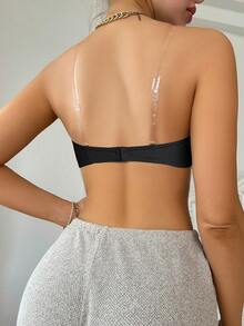 Women's Bandeau Front-Closure Push-Up Bra, Comfortable Breathable Perforated Mesh Fabric, Non-Slip Support, Convenient Front-Closure Design - Black - View 11