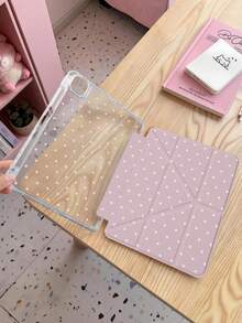 1件芋紫色波點平板保護殼，相容 iPad Mini6/7/Air/Air2/9.7/10.2/10.5/10.9 (Air4-Air8)/Pro 11/10th Gen/A16/Pro 11 2024，雙面彩繪圖案平板保護套，透明壓克力背殼，絲綢質感 8 角支架，自動休眠/喚醒，內置筆槽，不含筆，部分機型附相機框 - 芋泥粉 - 查看 2