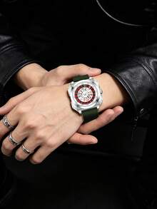 VA VA VOOM 1pc Men's Lucky Quartz Watch - Rotating Dial, Luminous Markers, Waterproof Silicone Strap - Green - View 10