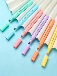 3pcs Macaron Pastel Fluorescent Markers, Large Capacity Oblique Tip Highlighter, Large Capacity Fine Tip Highlighter, Suitable For Coloring, Underlining, Highlighting, Journaling, Essential School Supplies - Multicolor - View 9