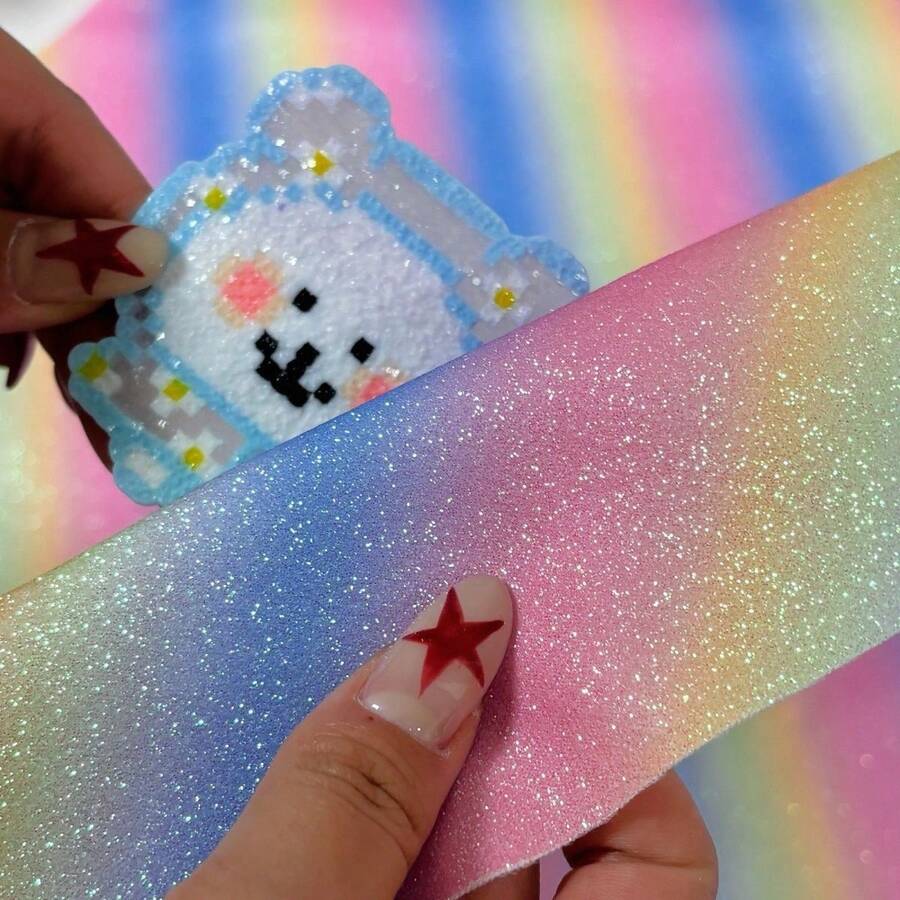20*15cm Glitter Roll Fabric, Handmade Hair Clips, Bead Pendants, Decorative Fabric, DIY Jewelry Making Material Kit, Handmade Keychains, Hair Clips, Bead Decoration Materials, Super Shiny Paper - Multicolor - View 1
