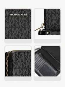 Michael Kors Dompet Ponsel Logo Khas Jet Set Ukuran Besar, Tas Pergelangan Tangan Kulit, Dompet Koin Modis, Cocok untuk Berbelanja, Dompet Hadiah untuk Wanita - Hitam - View 6