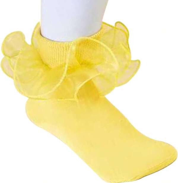 Women's Big Ruffle Socks With Turn Cuff Double Lace,Adult Fluffy Cotton Knit Ankle Dress Crew Socks Women