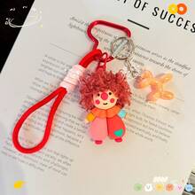 Cute Clown Inspired Curly Hair Keychain, Colorful Bag Charm Pendant With Heart Clip, Fun Backpack Accessory Car Decoration Gift - Multicolor - View 14