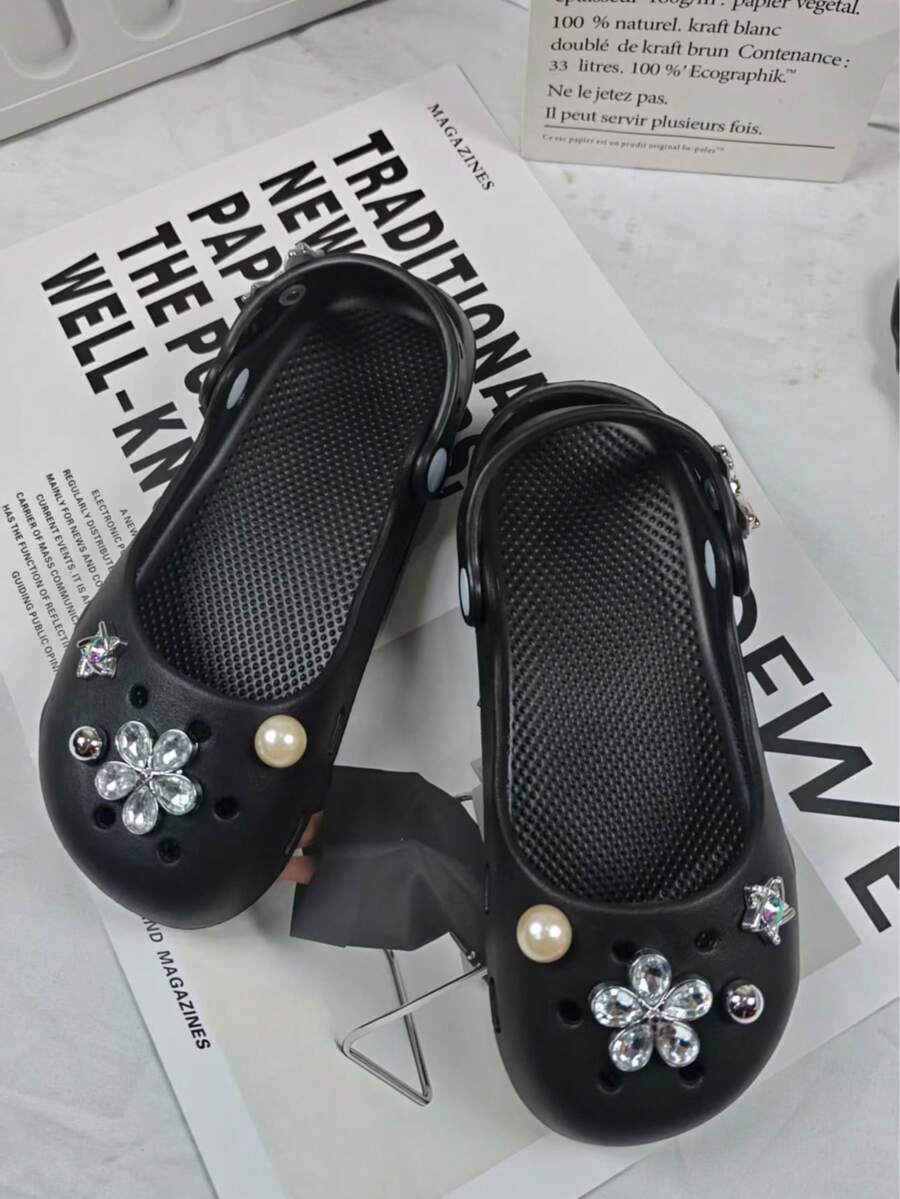 Women's Thick Sole Butterfly Pearl Flower Decor Korean Style Summer Mary Jane Ballet Flats Versatile (Different Batches May Have Different Sole Patterns, This Size Runs Small)