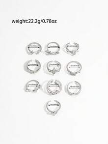 10PCS Dark Y2K Thorn Four-Pointed Star Rhinestone Rings, Twisted Star Rhinestone Stackable Ring Set For Women - Silver - View 6