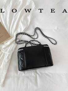 Low Tea 1 Stück einfarbige PU-Stoff Handtasche, Damen Mode Mini Box-förmige Handtasche, Top Einzelgriff Design, Reißverschluss, geeignet für Reisen, Einkaufen, Dates, Damen Geschenk, perfekt für Pendeln, Outdoor, Reisen, Ausflüge - Schwarz - Übersicht 9