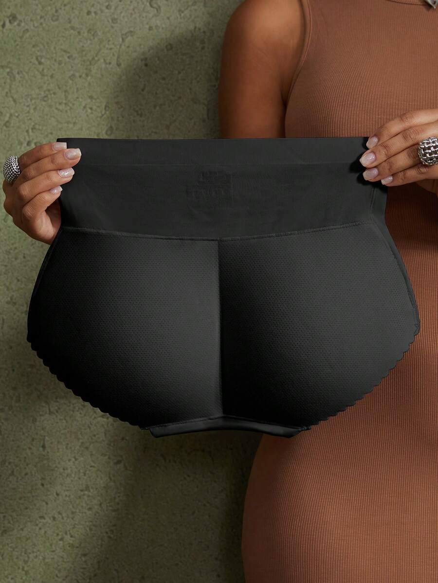 1pc Women's Tummy Control Butt Lifting Micro Shaping Panties, Padded Butt Lift Shaping Underwear - Black - View 1