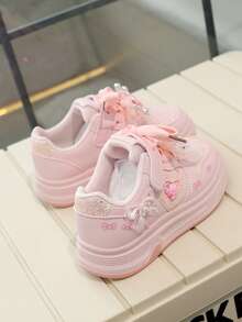 1 Pair Lace Hook And Loop Sports Casual Shoes For Girls, Pink Skate Shoes, Spring/Autumn Style - Pink - View 4