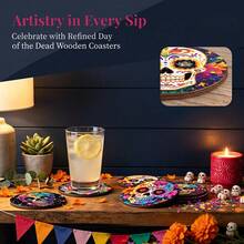 1pc Day Of The Dead Flower Sugar Skull Drink Coaster, Round Ceramic Coaster, Skull And Flower Pattern, Suitable For Coffee Cups, Beer Cups, And Kitchen And Dining Room Home Decoration - Multicolor - View 3