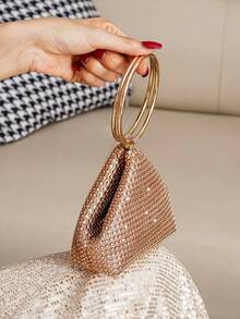 Tas Malam Mini Berhiaskan Rhinestone, Tas Mini Asimetris - Sampanye - View 6