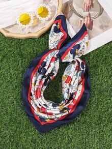 1 pezzo/4 pezzi Foulard di seta quadrato piccolo con fiori colorati freschi, foulard per capelli stile pittura ad olio, accessorio per capelli con atmosfera da vacanza al mare - Multicolore - Visualizzare 12