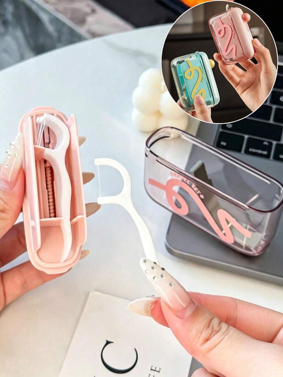 1pc Automatic Pop-Up Toothpick Holder, Premium Portable Mini Toothpick Storage Box, Rectangular Toothpick Dispenser, Suitable For Home And Office Desk - Multicolor - View 1