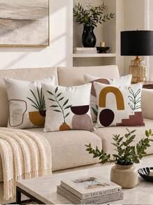 MEMNUN 4 piezas Fundas de almohada con estampado de plantas de bloques de color geométricos abstractos bohemios [Sin relleno de almohada] 40*40cm/45*45cm/50*50cm [Impresión de un solo lado] Hechas de material de poliéster, fundas de cojín decorativas para sofá con arte de línea de planta verde en maceta con bloques de color en forma de arco, decoración de habitación, decoración del hogar, decoración de dormitorio, artículos de decoración de habitación para sofá, sala de estar, dormitorio, coche, oficina, hotel, B&B, fundas de almohada, regalo perfecto para familia y amigos - Multicolor - Ver 6